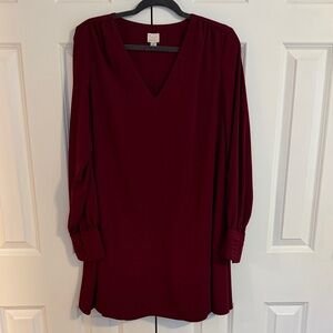 a new day Long Sleeve V-Neck Dress in Burgundy